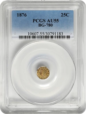 image for: 1876 Octagonal 25 Cents. BG-780. Rarity-4. Liberty Head. AU-55 (PCGS).