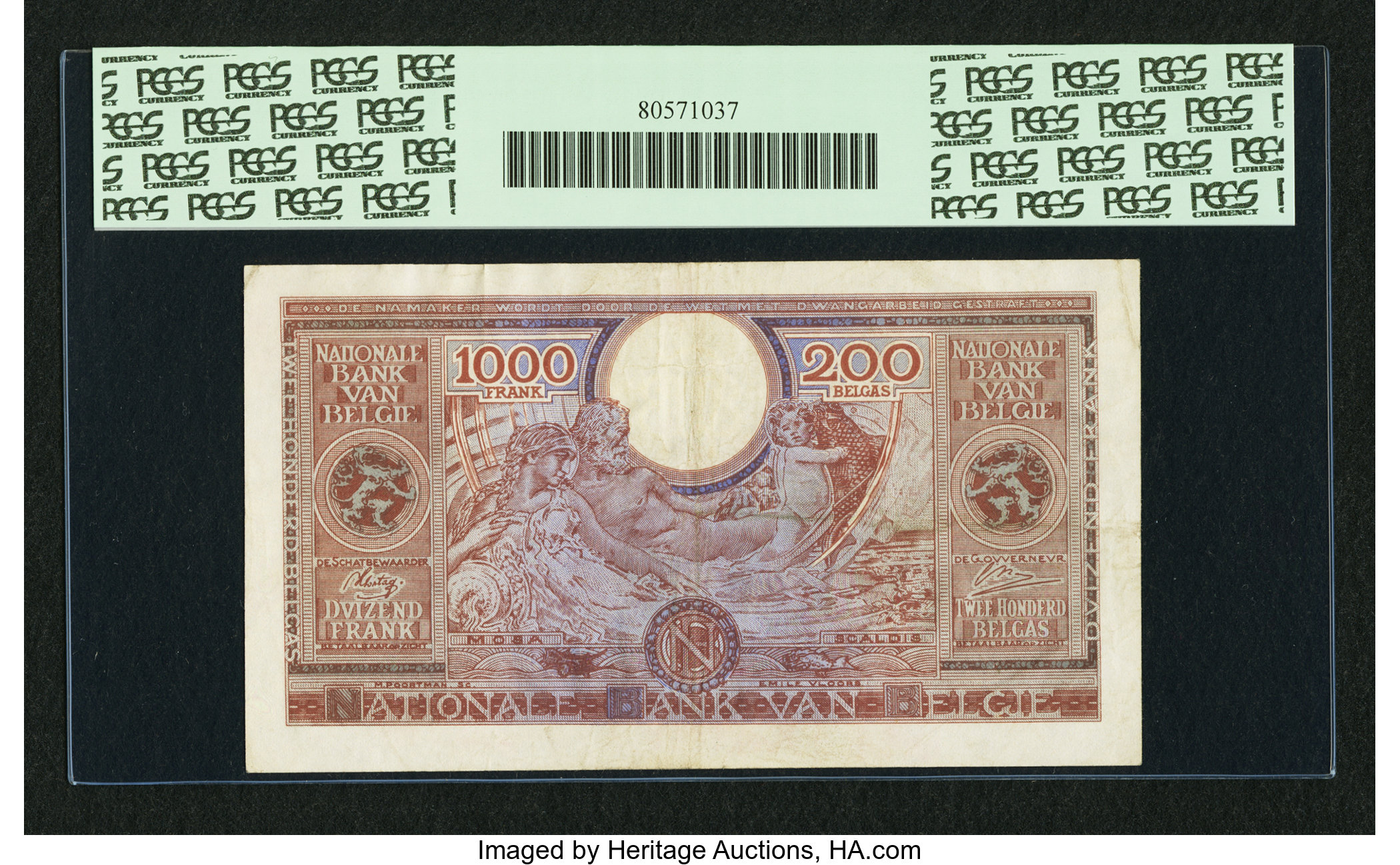 image for: Belgium  1,000 francs = 200 belgas (B573as2)