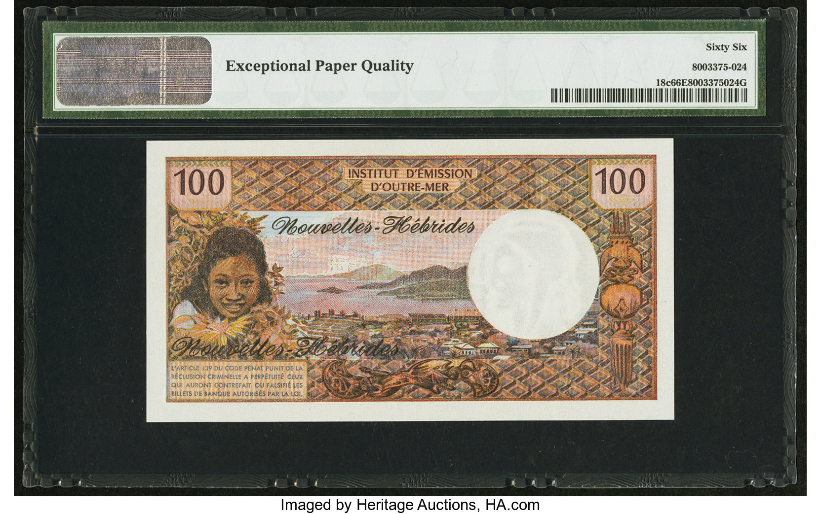 image for: New Hebrides  100 francs(B403ds)