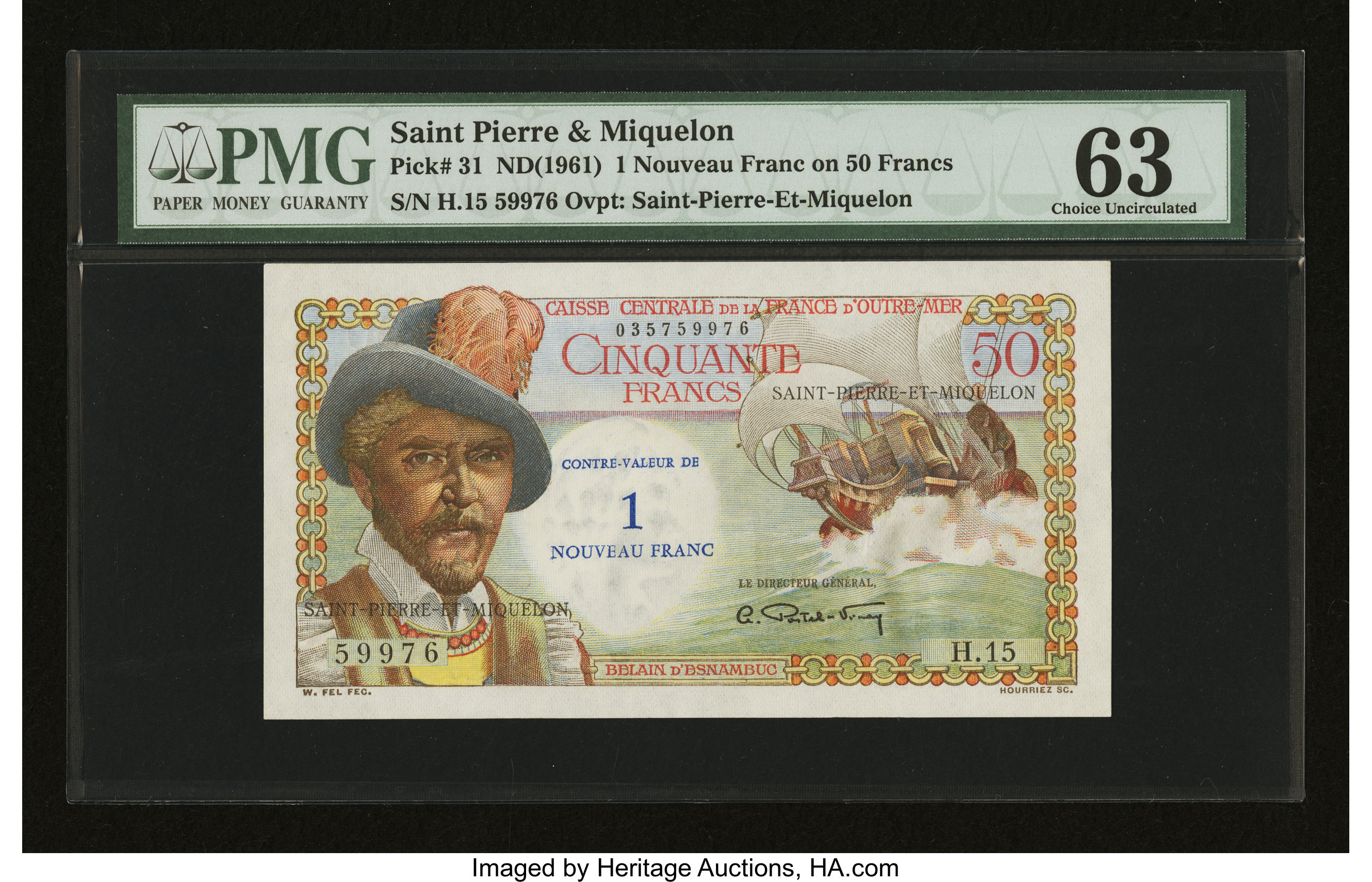 image for: Saint Pierre and Miquelon  1 nouveau franc on 50 francs(B517a)