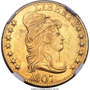 image for: 1807 $5 Bust Right, BD-6, High R.4, AU58 NGC....