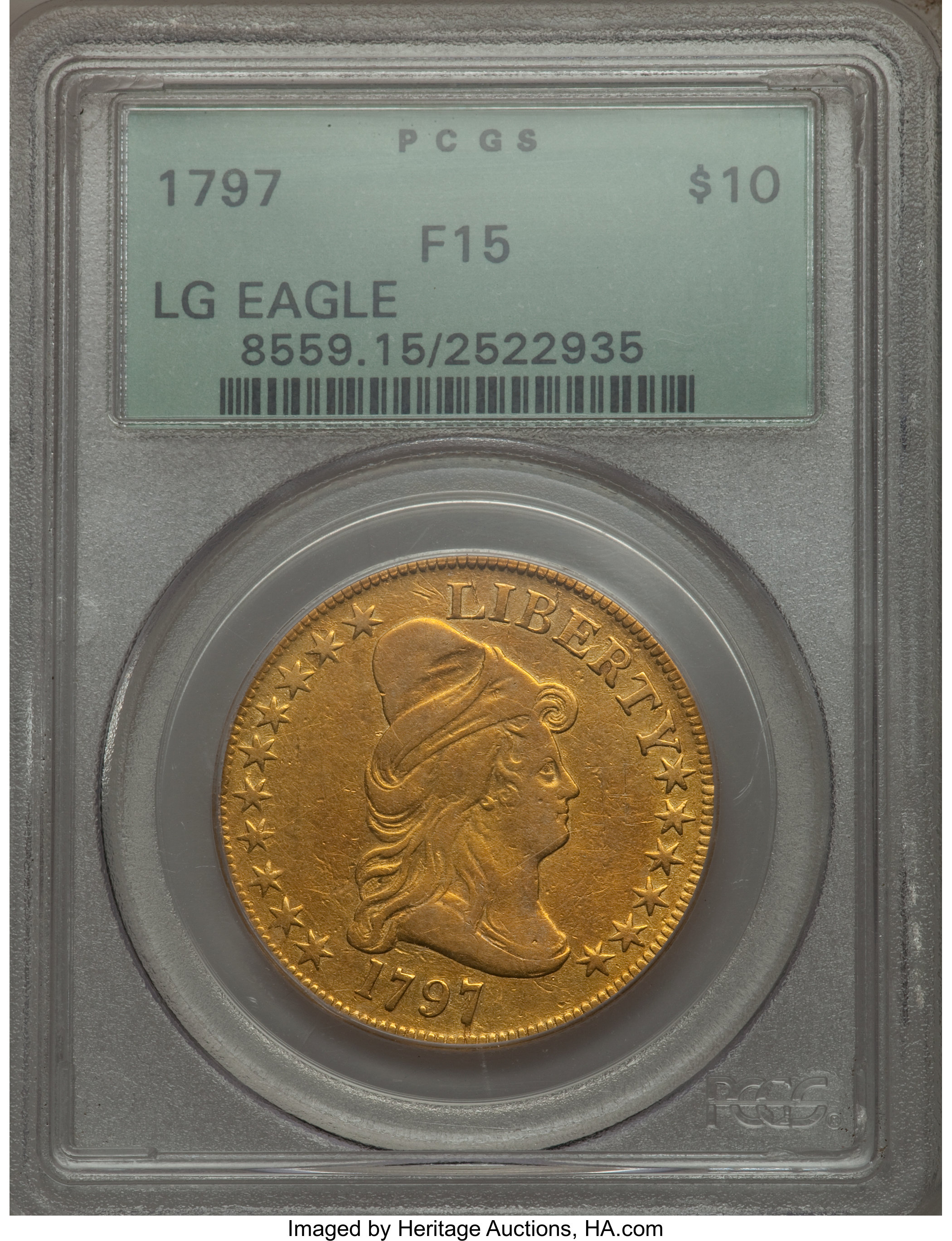 image for: 1797 $10 Large Eagle, BD-2, High R.4, Fine 15 PCGS....