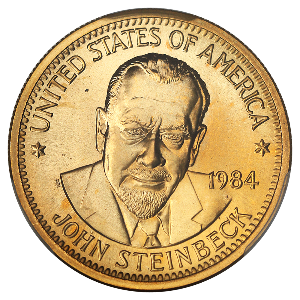 image for: 1984 Medal John Steinbeck 1/2 oz PCGS MS66 (Gold) ex: D.L. Hansen 