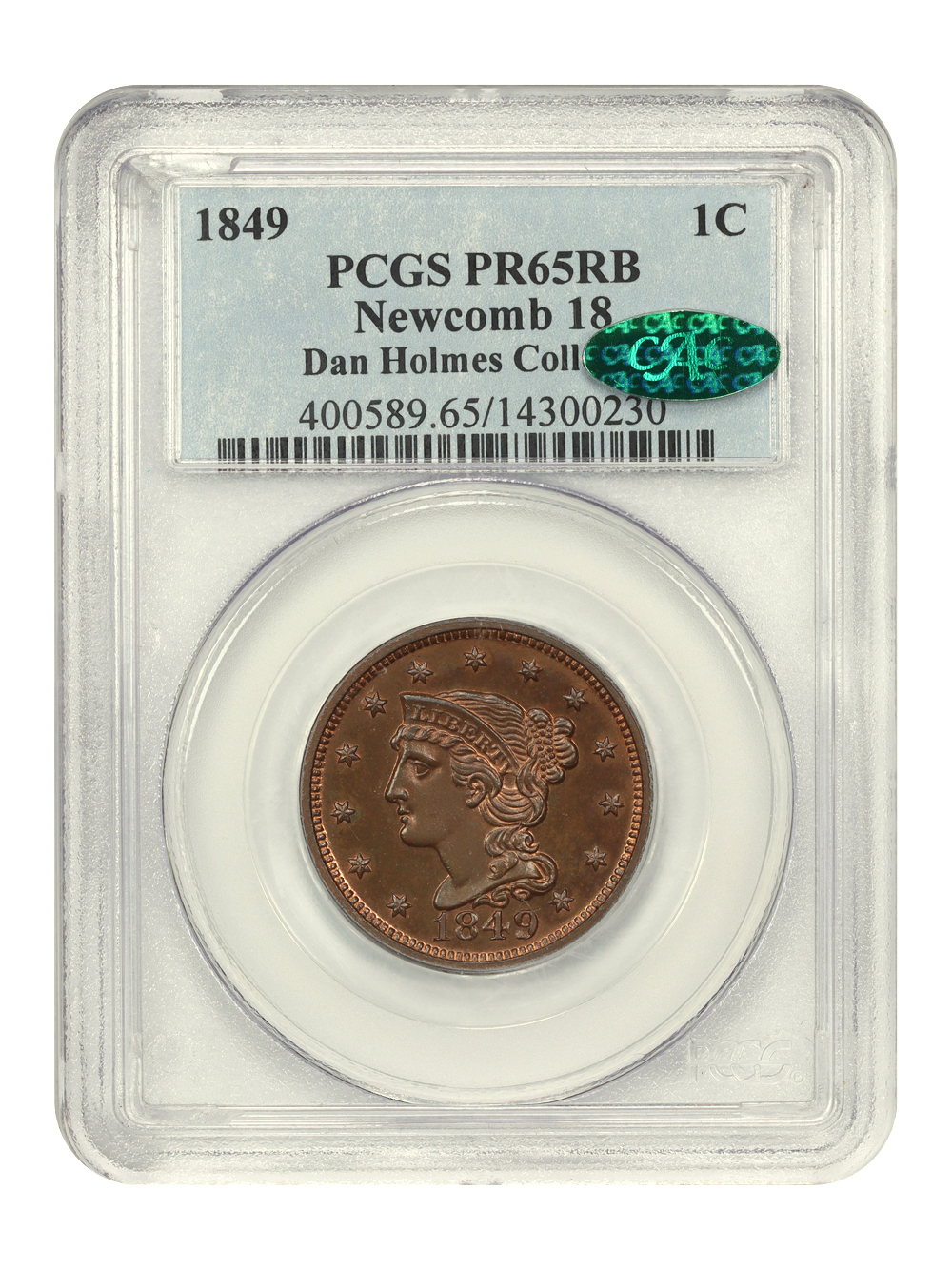image for: 1849 1c PCGS/CAC Proof 65 RB (N-18) ex: Dan Holmes
