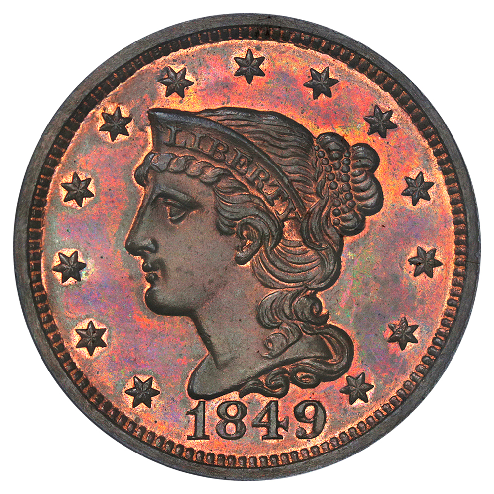image for: 1849 1c PCGS/CAC Proof 65 RB (N-18) ex: Dan Holmes
