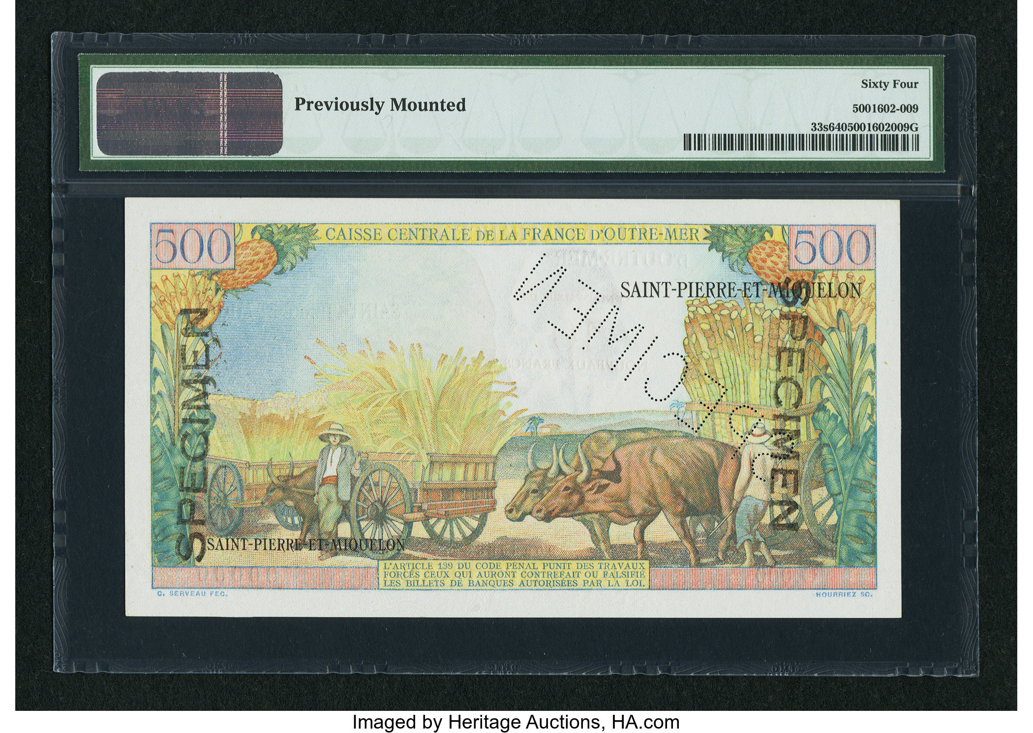 image for: Saint Pierre and Miquelon  10 nouveaux francs on 500 francs(B519a)