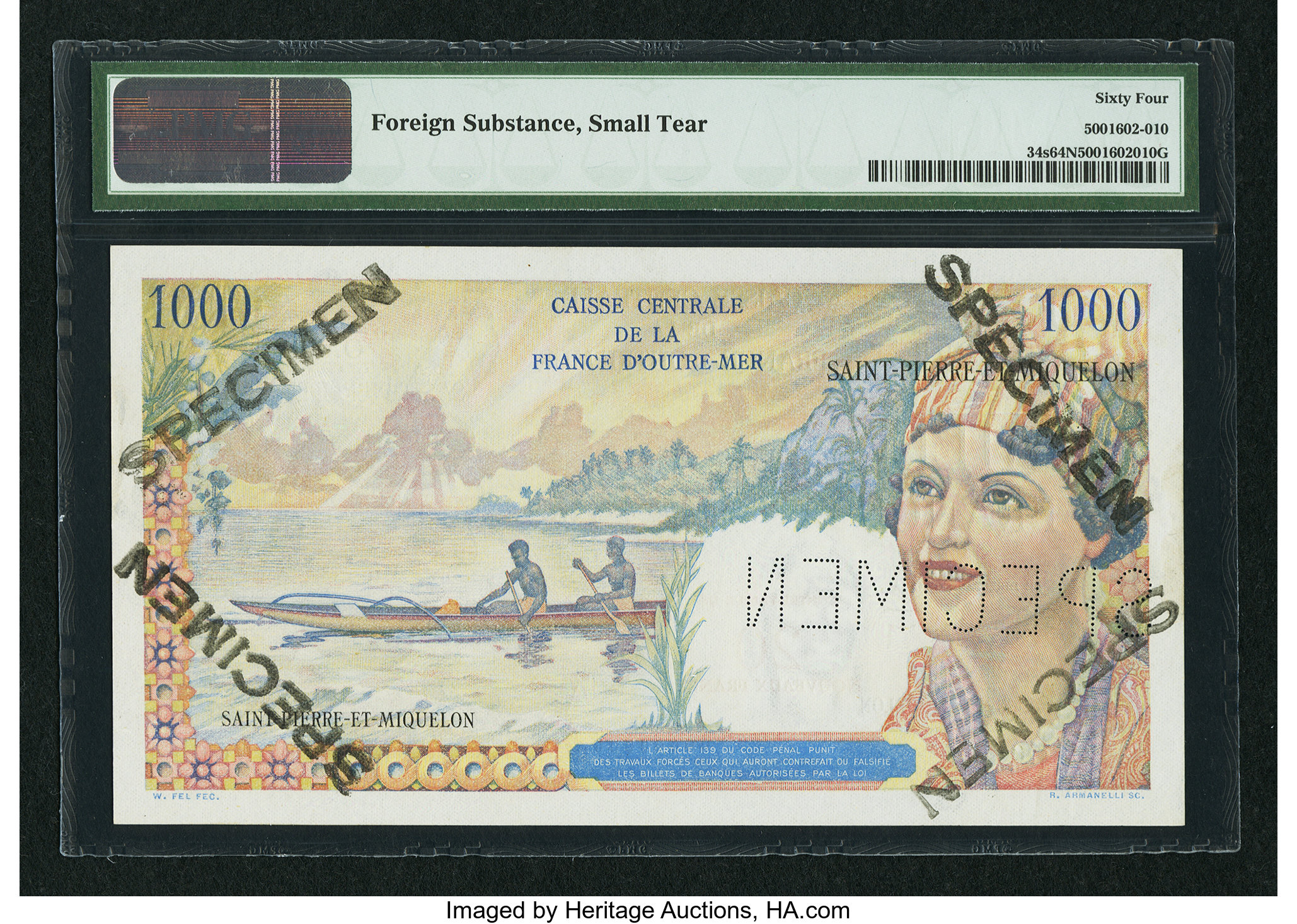 image for: Saint Pierre and Miquelon  20 nouveaux francs on 1,000 francs(B520a)