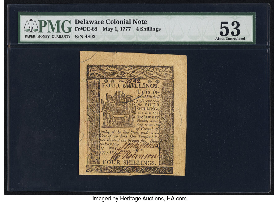 image for: Delaware May 1, 1777 4s PMG About Uncirculated 53....
