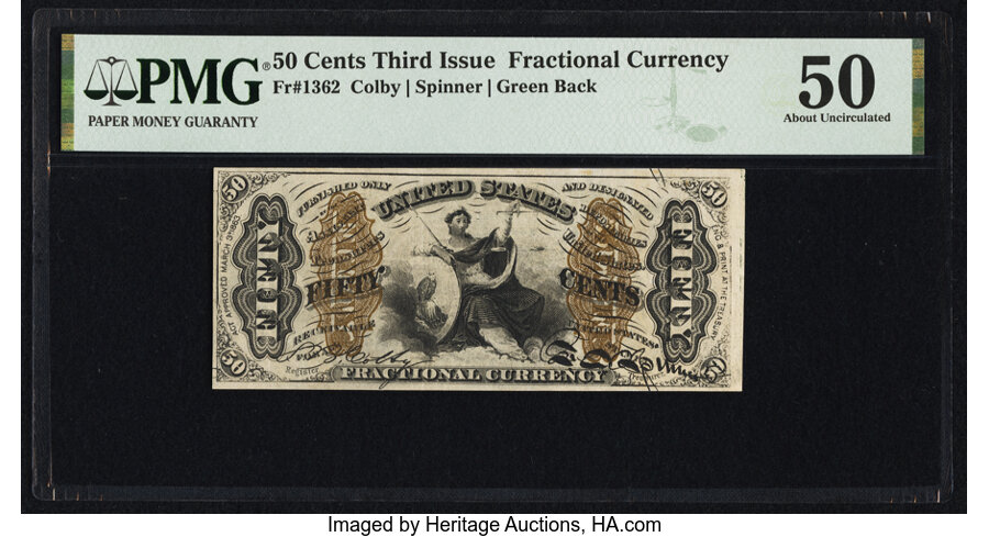 image for: Fr. 1362 50¢ Third Issue Justice PMG About Uncirculated 50....