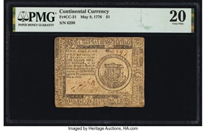 image for: Continental Currency May 9, 1776 $1 PMG Very Fine 20....
