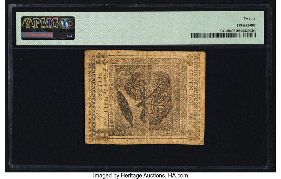 image for: Continental Currency September 26, 1778 $7 PMG Very Fine 20....