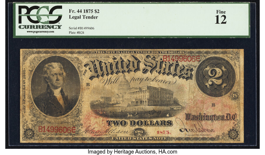 image for: Fr. 44 $2 1875 Legal Tender PCGS Fine 12....