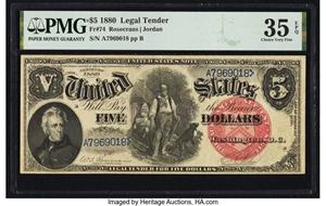 image for: Fr. 74 $5 1880 Legal Tender PMG Choice Very Fine 35 EPQ....