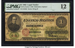 image for: Fr. 17a $1 1862 Legal Tender PMG Fine 12....