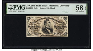 image for: Misaligned Back Printing Error Fr. 1291 25¢ Third Issue PMG Choice About Unc 58 EPQ....
