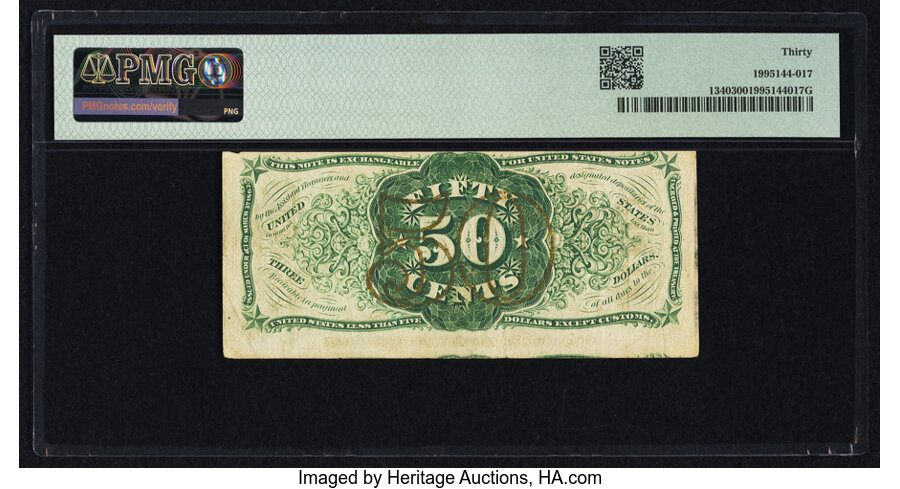 image for: Misaligned Back Printing Error Fr. 1340 50¢ Third Issue Spinner Type II PMG Very Fine 30....