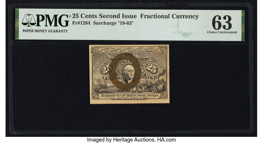 image for: Fr. 1284 25¢ Second Issue PMG Choice Uncirculated 63....