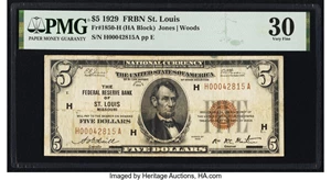 image for: Fr. 1850-H $5 1929 Federal Reserve Bank Note. PMG Very Fine 30....