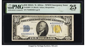 image for: Fr. 2309* $10 1934A North Africa Silver Certificate Star. PMG Very Fine 25....