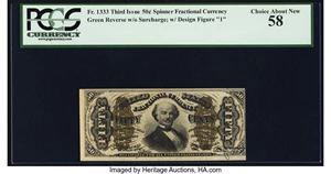 image for: Fr. 1333 50¢ Third Issue Spinner PCGS Choice About New 58....