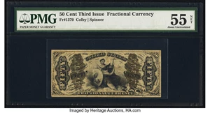 image for: Fr. 1370 50¢ Third Issue Justice PMG About Uncirculated 55 Net....