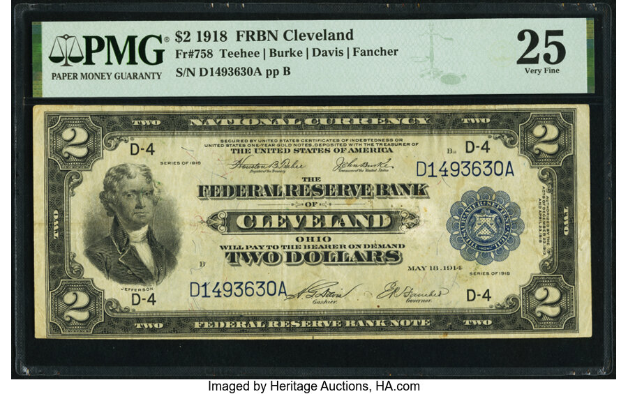 image for: Fr. 758 $2 1918 Federal Reserve Bank Note PMG Very Fine 25....