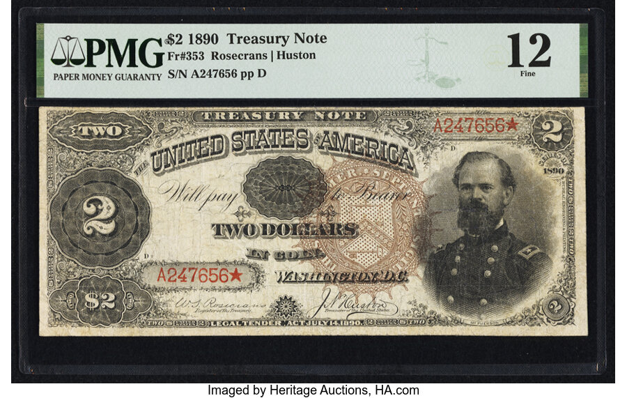 image for: Fr. 353 $2 1890 Treasury Note PMG Fine 12....