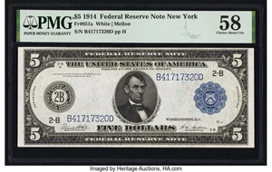 image for: Fr. 851a $5 1914 Federal Reserve Note PMG Choice About Unc 58....