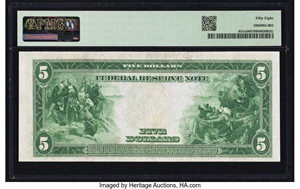 image for: Fr. 851a $5 1914 Federal Reserve Note PMG Choice About Unc 58....