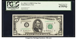 image for: Fr. 1963-C* $5 1950B Federal Reserve Star Note. PCGS Superb Gem New 67PPQ....