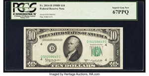 image for: Fr. 2014-D $10 1950D Federal Reserve Note. PCGS Superb Gem New 67PPQ....