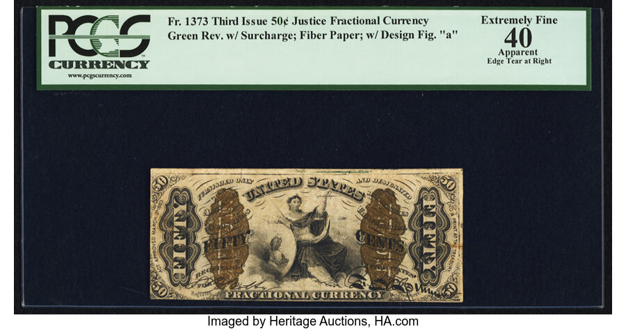 image for: Fr. 1373 50¢ Third Issue Justice PCGS Apparent Extremely Fine 40....