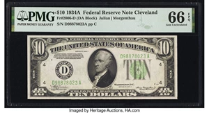 image for: Fr. 2006-D $10 1934A Federal Reserve Note. PMG Gem Uncirculated 66 EPQ....