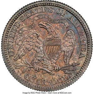 image for: 1866 25C Motto PR66 NGC. NGC Census: (8/3). PCGS Population: (4/2). CDN: $2,900 Whsle. Bid for NGC/PCGS PR66. Mintage 725. ...