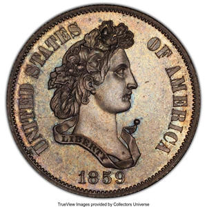 image for: 1859 P50C Half Dollar, Judd-239, Pollock-295, R.4, PR63 PCGS. CAC. PCGS Population: (15/16 and 0/0+). NGC Census: (3/15 and...