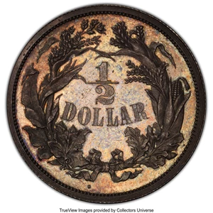 image for: 1859 P50C Half Dollar, Judd-239, Pollock-295, R.4, PR63 PCGS. CAC. PCGS Population: (15/16 and 0/0+). NGC Census: (3/15 and...