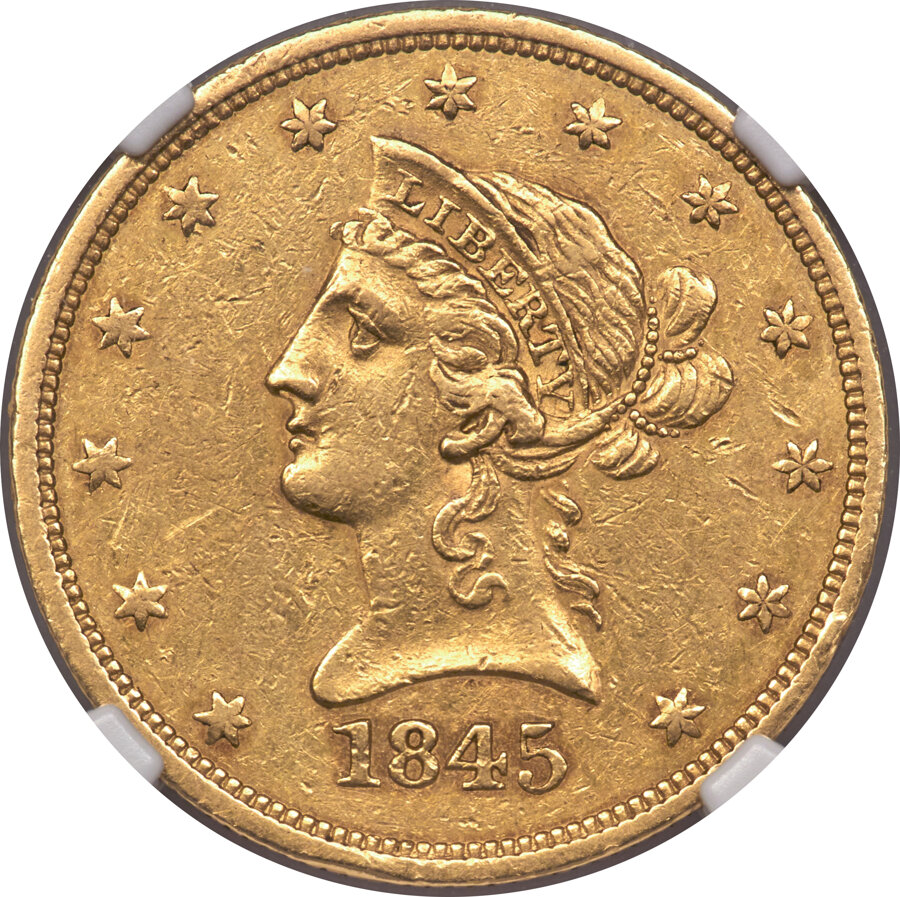 image for: 1845-O $10 Repunched Date AU53 NGC. Variety 2....