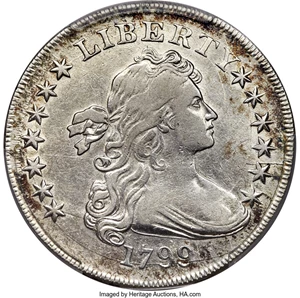 image for: 1799 $1 Irregular Date, 15 Stars Reverse, B-4, BB-153, R.4, VF35 PCGS....