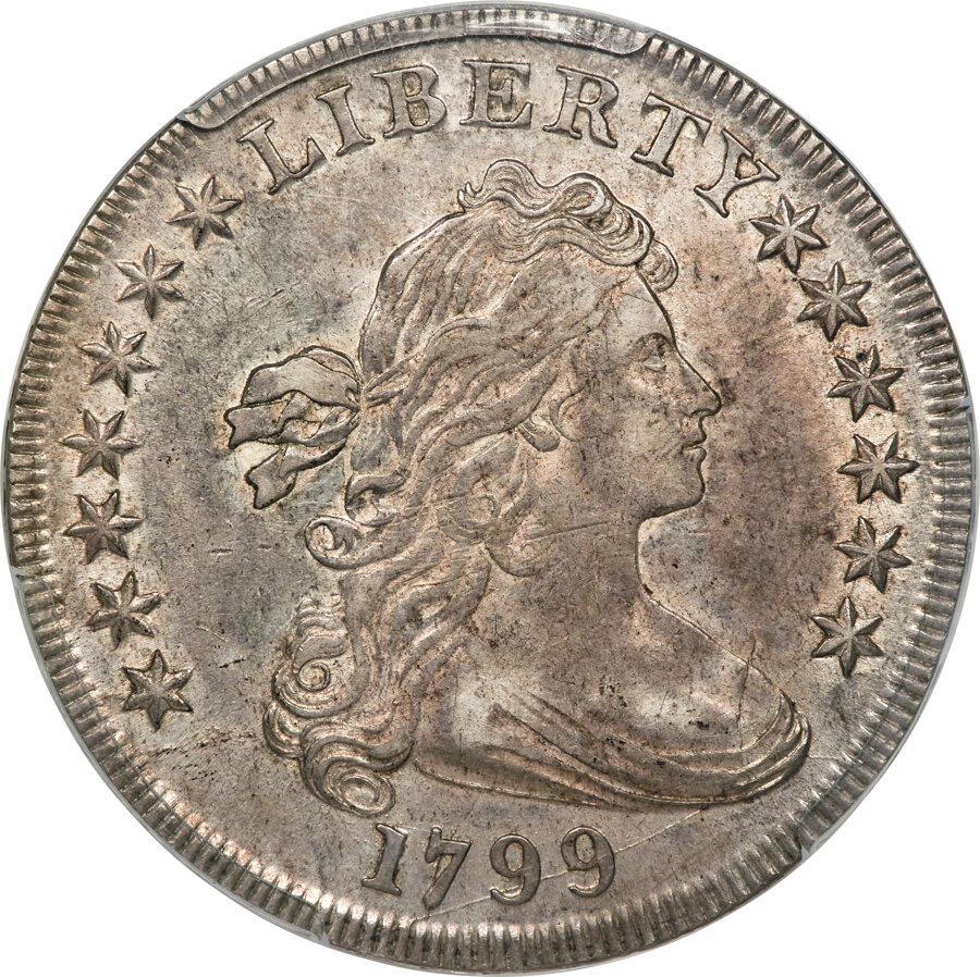 1799 $1 7x6 Stars, B-21, BB-169, R.3, AU53 PCGS. ...