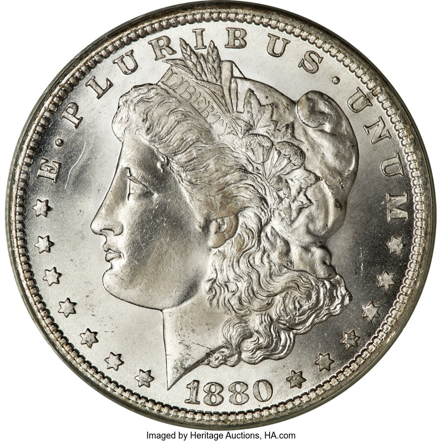 image for: 1880-CC $1 Reverse of 1879, 8/7 Dash, VAM-3A, MS66 PCGS....