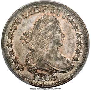image for: 1806 50C Pointed 6, Stem, O-115a, T-17, R.1, AU58 PCGS....