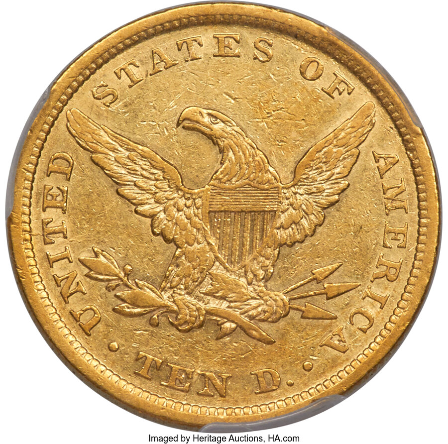 image for: 1839 $10 Small Letters, Head of 1840, XF45 PCGS....