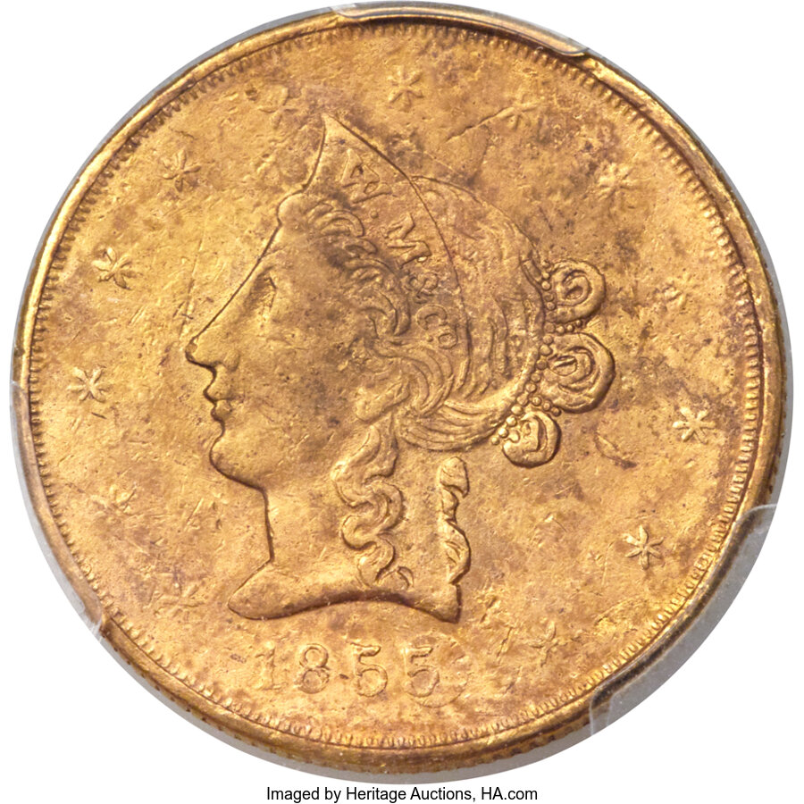 image for: 1855 $10 Wass Molitor Ten Dollar XF40 PCGS. K-6, High R.5....