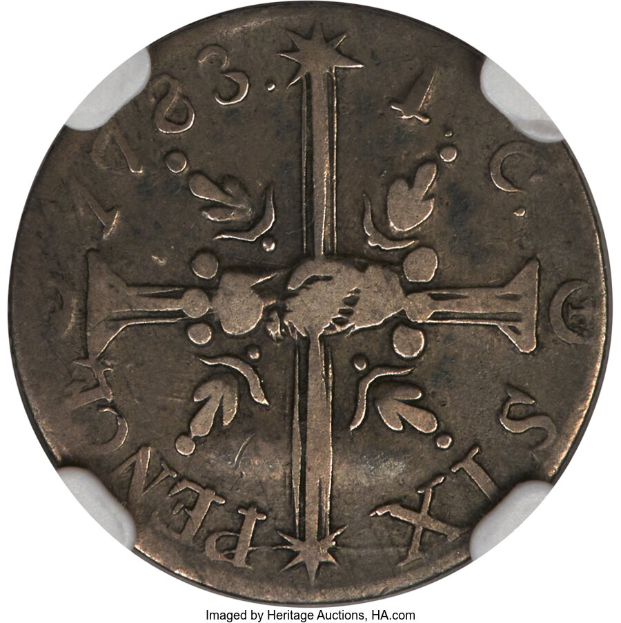 image for: 1783 Chalmers Sixpence, Large Date, VF25 NGC. Breen-1014, W-1770, R.6....