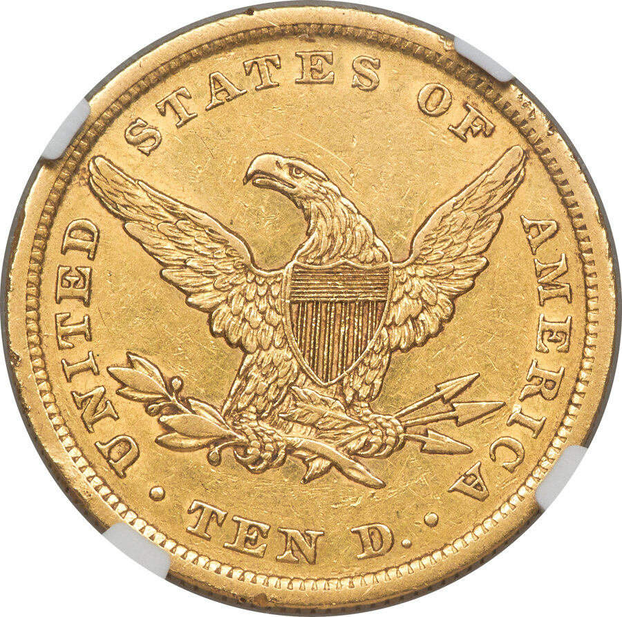 image for: 1839 $10 Small Letters, Head of 1840, AU50 NGC....