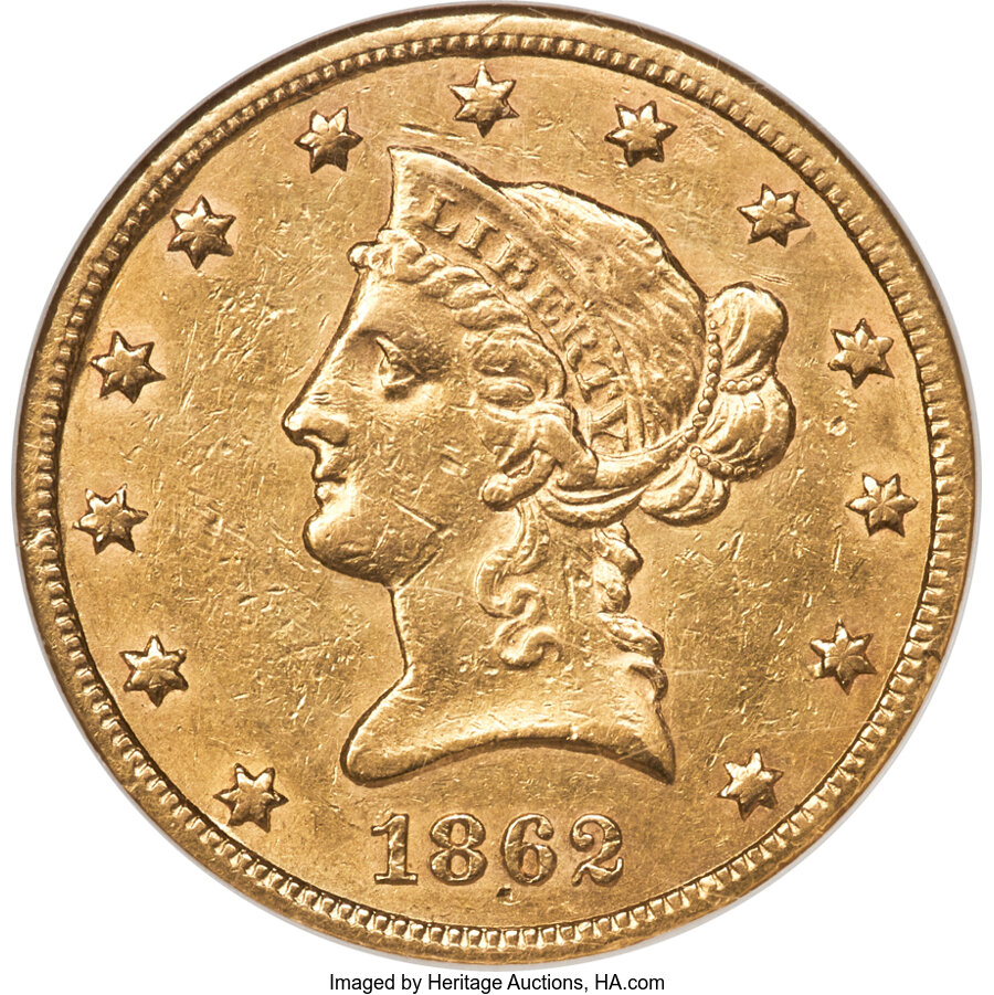 image for: 1862-S $10 AU53 NGC....