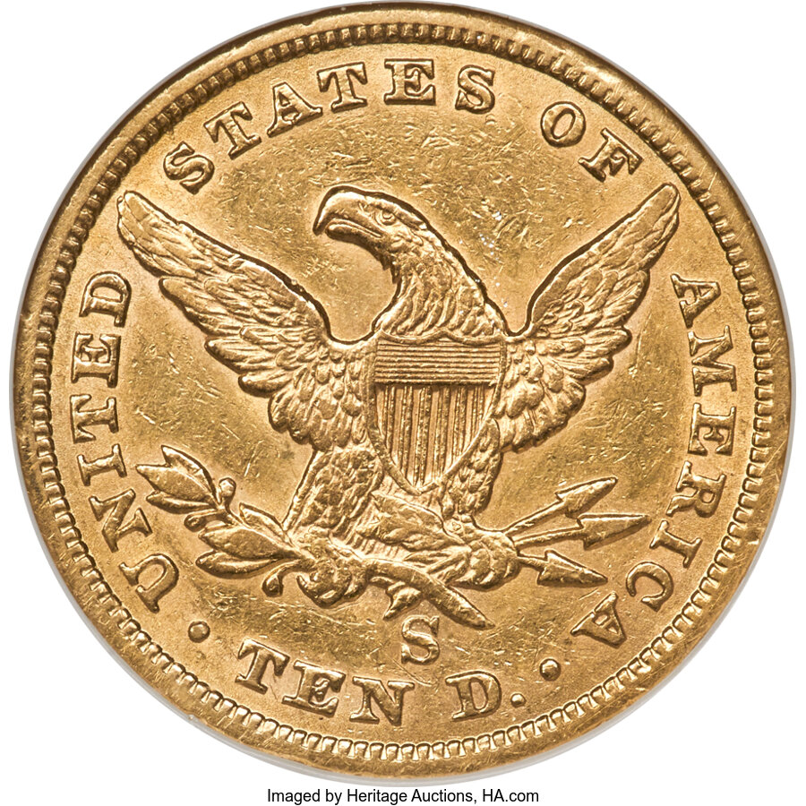 image for: 1862-S $10 AU53 NGC....