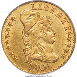 image for: 1804 $5 Small Over Large 8, BD-7, R.4, AU50 PCGS....