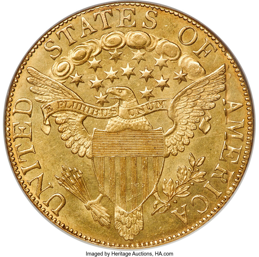 image for: 1803 $10 Large Reverse Stars, Star on Cloud, BD-5, High R.4, AU55 NGC. CAC....