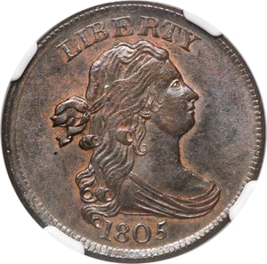 image for: 1805 1/2 C No Stems, C-1, B-1, R.1, MS64 Brown NGC....